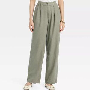 A New Day Women's High-Rise Linen Pleat Front Straight Trousers